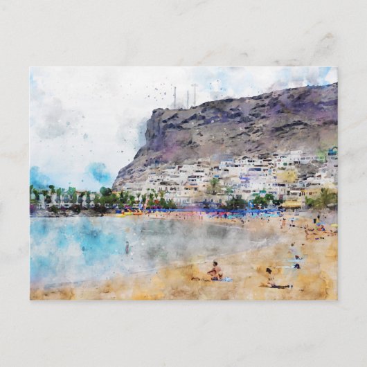 Aquarellmalerei Puerto de Morgan in Gran Ca Postkarte (Vorderseite)