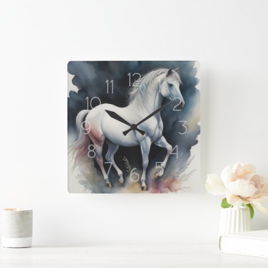 Aquarellmalerei Quadratische Wanduhr (Zuhause)