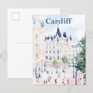 Aquarellmalerei Reise Cardiff Wales Postkarte