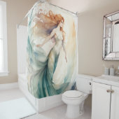 Aquarellmalerei Rothaarige Meerjungfrau Duschvorhang (Beispiel)
