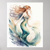 Aquarellmalerei Rothaarige Meerjungfrau Poster (Vorne)