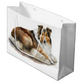 Aquarellmalerei Rough Colliese Große Geschenktüte (Vorderseite Schrägansicht)