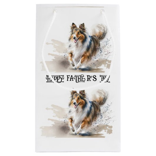 Aquarellmalerei Rough Colliese Kleine Geschenktüte (Rückseite)