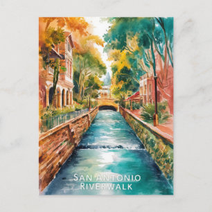 Aquarellmalerei San Antonio, Texas, Riverwalk Postkarte