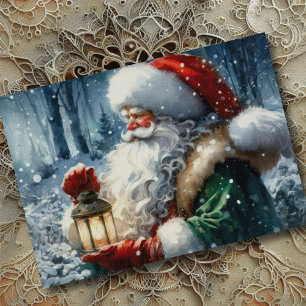 Aquarellmalerei Santa Claus im Schneewald Feiertagskarte