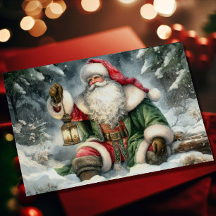 Aquarellmalerei Santa Claus im Schneewald Feiertagskarte