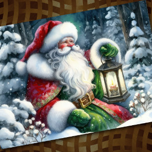 Aquarellmalerei Santa Claus im Schneewald Feiertagskarte