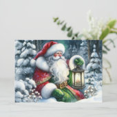 Aquarellmalerei Santa Claus im Schneewald Feiertagskarte (Stehend Vorderseite)