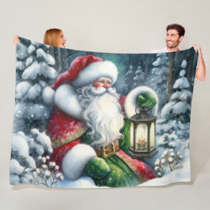 Aquarellmalerei Santa Claus im Schneewald Fleecedecke
