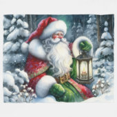 Aquarellmalerei Santa Claus im Schneewald Fleecedecke (Vorderseite (Horizontal))