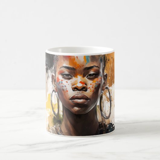 Aquarellmalerei, schöne afrikanische Stammesfrauen Kaffeetasse (Mittel)