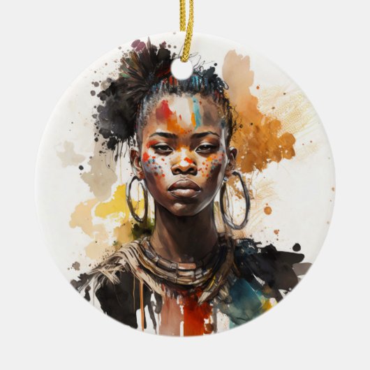 Aquarellmalerei, schöne afrikanische Stammesfrauen Keramik Ornament (Vorne)
