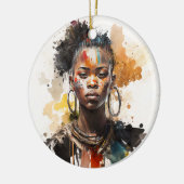 Aquarellmalerei, schöne afrikanische Stammesfrauen Keramik Ornament (Links)
