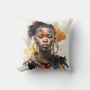 Aquarellmalerei, schöne afrikanische Stammesfrauen Kissen