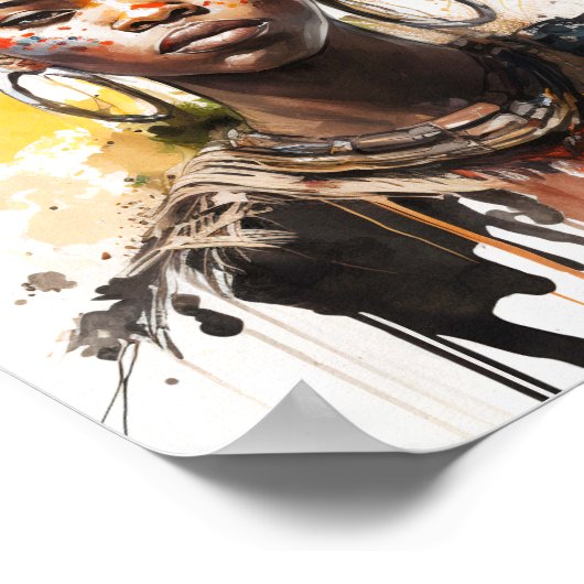 Aquarellmalerei, schöne afrikanische Stammesfrauen Poster (Ecke)