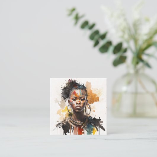 Aquarellmalerei, schöne afrikanische Stammesfrauen Quadratische Visitenkarte (Stehend Vorderseite)