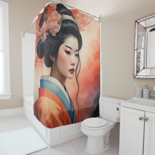 Aquarellmalerei Schöne asiatische Blume Duschvorhang (Beispiel)