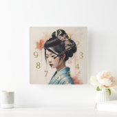 Aquarellmalerei Schöne asiatische Blume Quadratische Wanduhr (Zuhause)