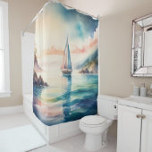 Aquarellmalerei Segelboot auf dem Wasser Duschvorhang (Beispiel)