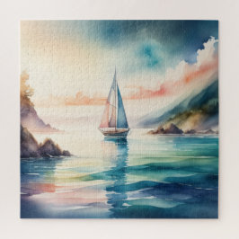 Aquarellmalerei Segelboot auf dem Wasser Puzzle