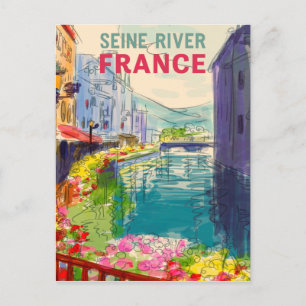 Aquarellmalerei Seine Fluss Frankreich Postkarte