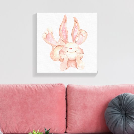 Aquarellmalerei Smiling Coy Bunny Rabbit Leinwanddruck (Insitu (Wohnzimmer))
