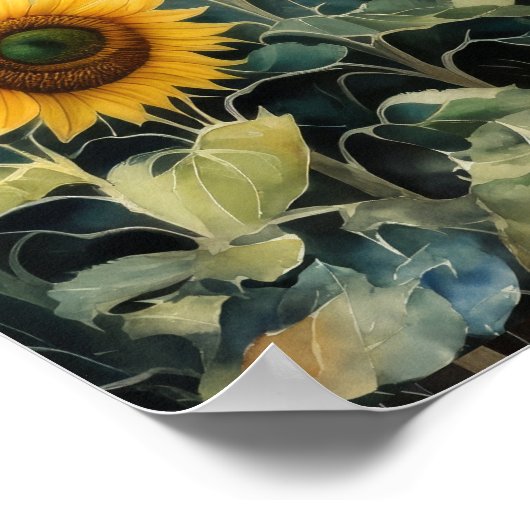 Aquarellmalerei Sonnenblumen Landschaft Poster (Ecke)