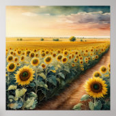 Aquarellmalerei Sonnenblumen Landschaft Poster (Vorne)