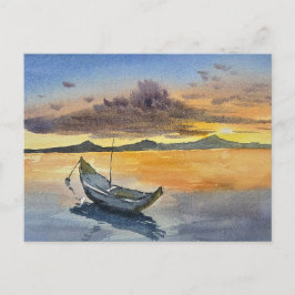 Aquarellmalerei Sonnenuntergangsszene  Postkarte