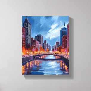 Aquarellmalerei Stadt bei Nacht Leinwanddruck
