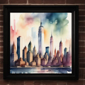 Aquarellmalerei Stadt mit Wasser Poster