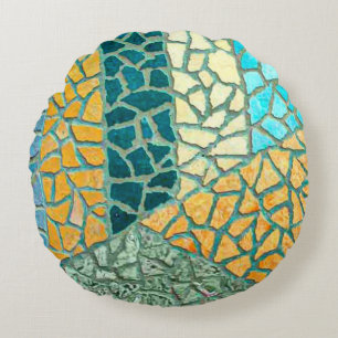 Aquarellmalerei Stone Mosaik + Ihre Ideen Rundes Kissen