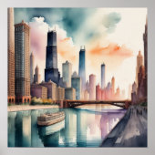 Aquarellmalerei Urban City River Scene 1:1 Poster (Vorne)