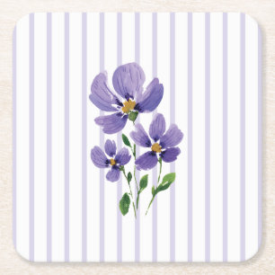 Aquarellmalerei Veilchen mit Streifen Rechteckiger Pappuntersetzer