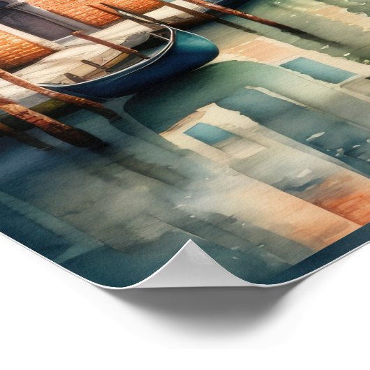 Aquarellmalerei Venedig Stadt Szene Gondel 1:1 Poster (Ecke)