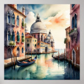 Aquarellmalerei Venedig Stadt Szene Gondel 1:1 Poster (Vorne)