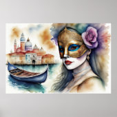 Aquarellmalerei Venezianische Maske der Frau VI Poster (Vorne)