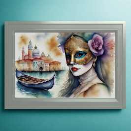 Aquarellmalerei Venezianische Maske der Frau VI Poster