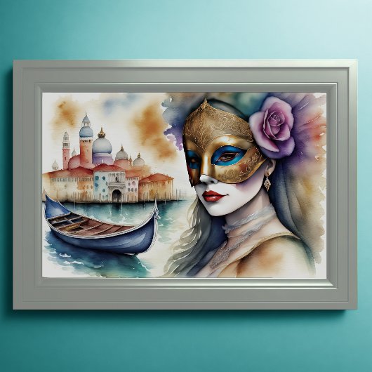 Aquarellmalerei Venezianische Maske der Frau VI Poster