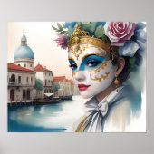 Aquarellmalerei Venezianische Maske für Frauen II Poster (Vorne)