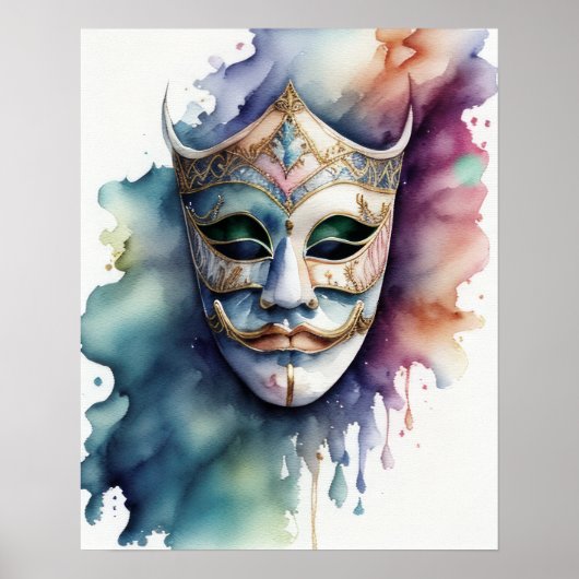 Aquarellmalerei Venezianische Maske IX Poster (Vorne)