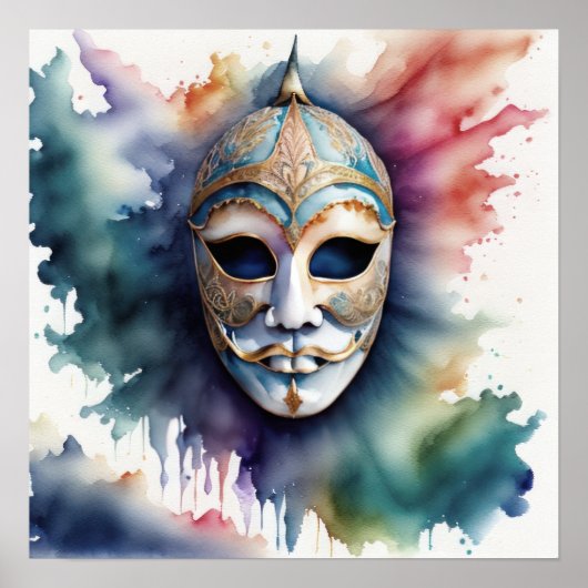 Aquarellmalerei Venezianische Maske Poster (Vorne)