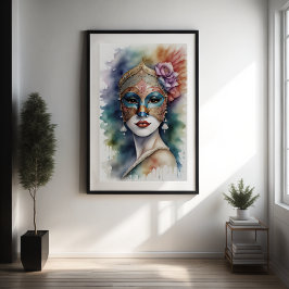 Aquarellmalerei Venezianische Maske Poster