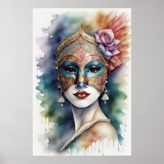 Aquarellmalerei Venezianische Maske Poster (Vorne)