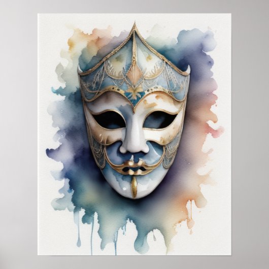 Aquarellmalerei Venezianische Maske V Poster (Vorne)