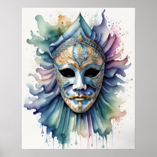 Aquarellmalerei - Venezianische Maske VII Poster (Vorne)