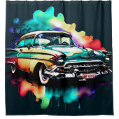 Aquarellmalerei Vintage Auto Duschvorhang (Vorderseite)
