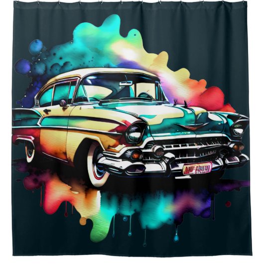 Aquarellmalerei Vintage Auto Duschvorhang (Vorderseite)