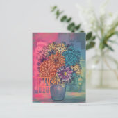 Aquarellmalerei von Blume auf einer Vase Postkarte (Stehend Vorderseite)