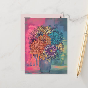 Aquarellmalerei von Blumen auf einer Vase Postkarte